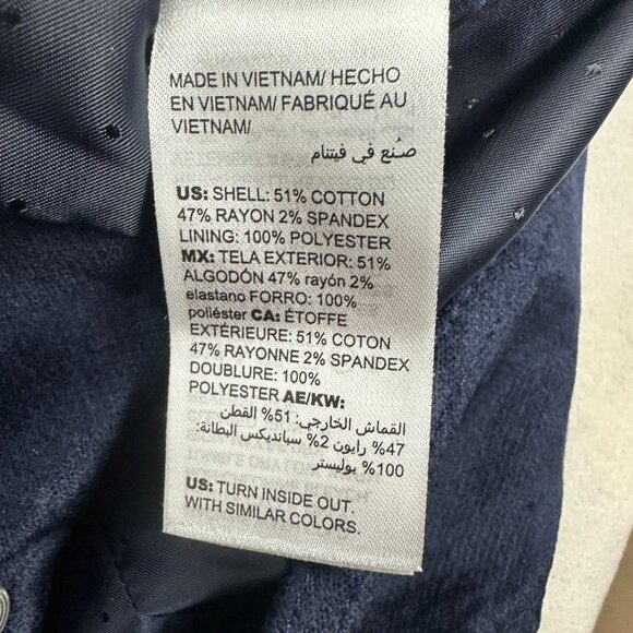 Chicos Womens Velvet Jacket Size 4 Blue Cotton/Spandex Blend Button Front - Picture 4 of 5